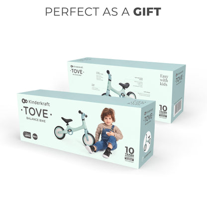 Kinderkraft TOVE Balance Bike, from 1.5 years, light balance bike, children's bike, adjustable seat, easy assembly, limited steering angle, non-slip rubber handles, Mint