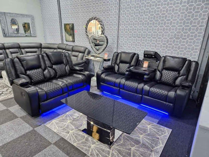 Orlando - Electric Recliners Sofa With Cupholders - 3+2 Seater Sofa Grey/LED Lights/Wireless Charging (Grey)