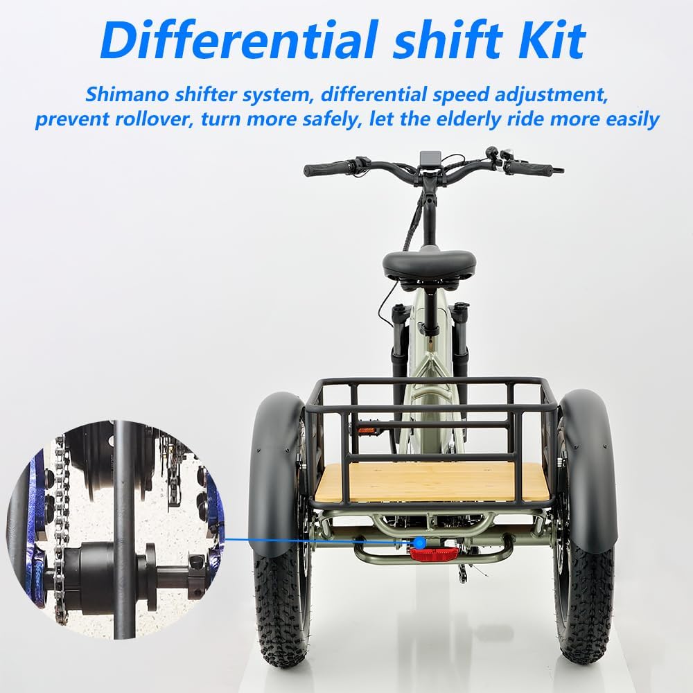 REVOM Electric Trike Cargo E-bike, with 48V15Ah Lithium Battery&250W High-Speed Motor&7-Speed Shifter and 20x4.0 inch Kenda Tyre,Riding Range 50-80km,Adult Electric Tricycles for Men and Women UK.
