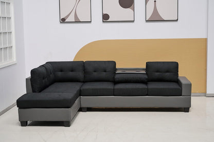Western Grey Fabric Corner Sofa suite With Drop Down Cup Holder And Ottoman for livingrooms -Cheap sofas & couches-3020 (Grey Fabric, Right Hand Side)