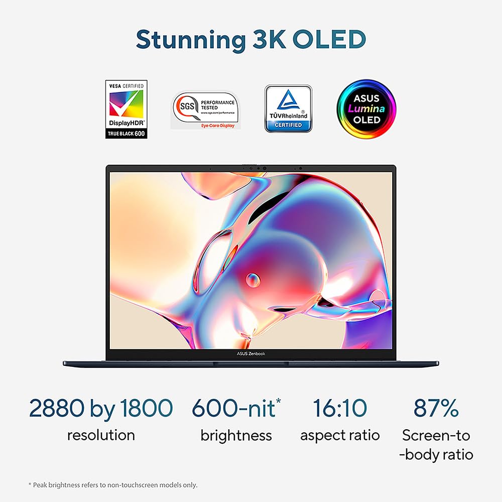 ASUS Zenbook 14 OLED UM3402YA 14.0” 2.8K 400nits 90Hz OLED Laptop (AMD Ryzen 7-7730U, 16GB RAM, 512GB PCIe SSD, Backlit Keyboard, Windows 11 Home)