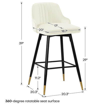 Bekrvio Upgraded Velvet Bar Stools Set of 2 – 360° Swivel Bar Chairs with Back & Footrest, Modern Kitchen Island Breakfast Stools, Support 150kg – New Version, Black