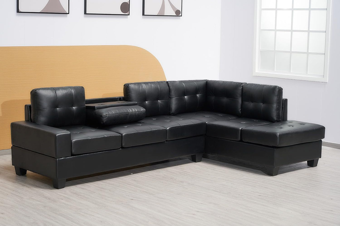 Western Grey Fabric Corner Sofa suite With Drop Down Cup Holder And Ottoman for livingrooms -Cheap sofas & couches-3020 (Grey Fabric, Right Hand Side)