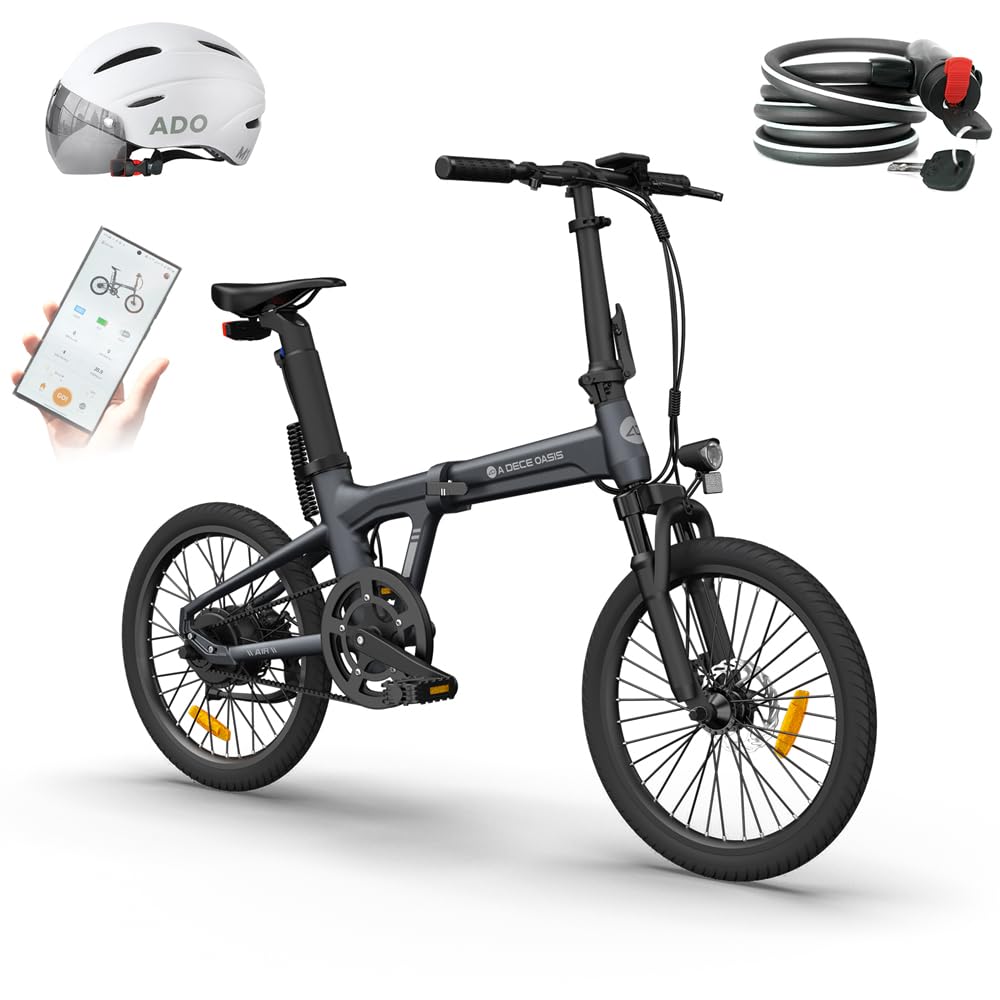 ADO Air 20S Folding E-Bike, 20" Electric Bike, Ultra Light Weight 18.5 KG Electric Bicycle, Carbon Belt/Adjustable Shock Absorption/LCD Display/ Disc Brakes/APP Intelligent(Shock Absorption Version)