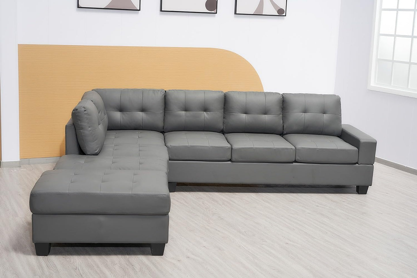 Western Grey Fabric Corner Sofa suite With Drop Down Cup Holder And Ottoman for livingrooms -Cheap sofas & couches-3020 (Grey Fabric, Right Hand Side)
