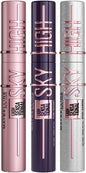 Maybelline New York Lash Sensational Sky High Mascara, Volumising & Lengthening, Washable Flake-Free Formula: Black + Plum Twilight + Space Diamond (Trio Bundle)