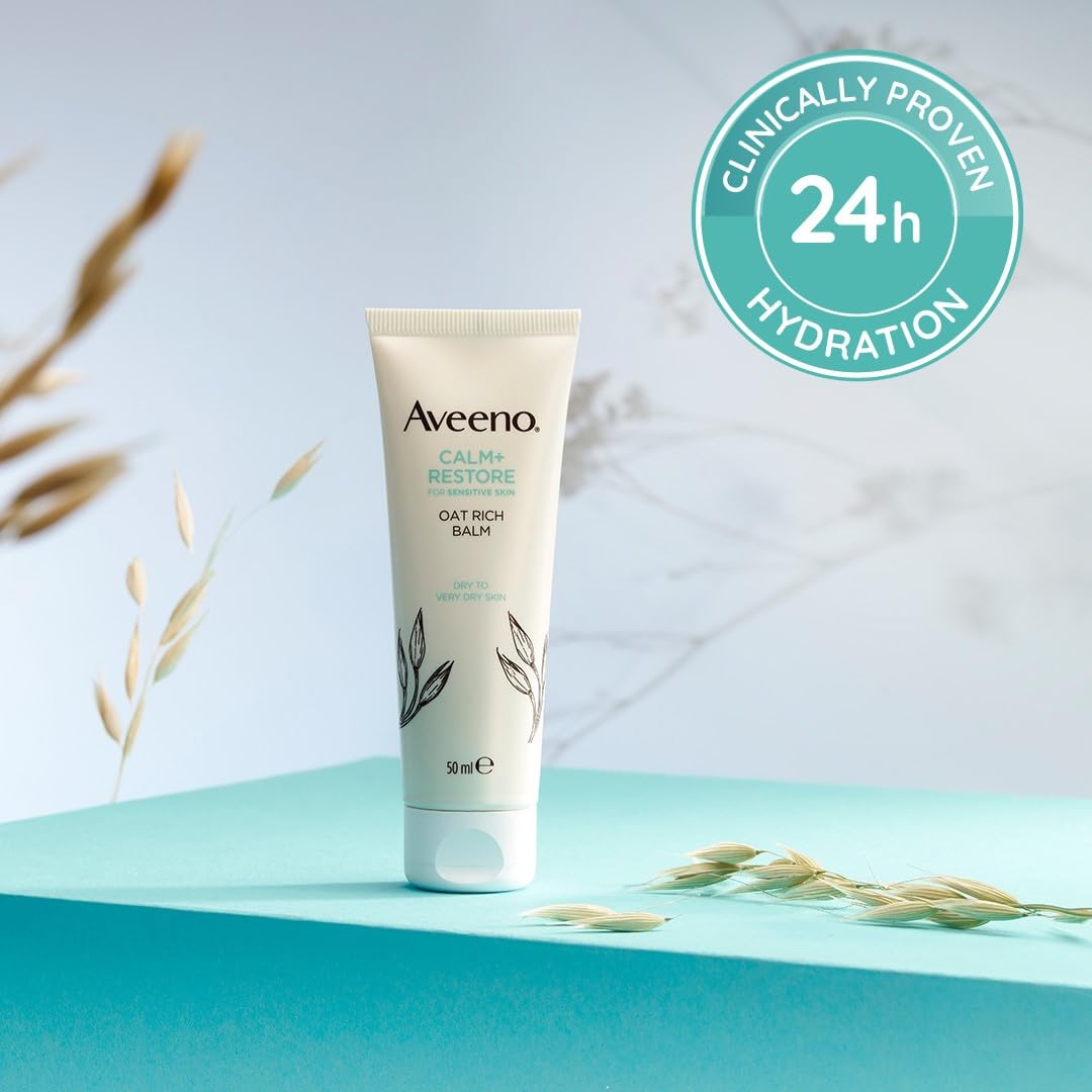 Aveeno Face Calm+Restore Rich Oat Moisturising Balm (1x 50ml), 24-Hour Hydration Face Moisturiser with Triple Oat Complex, Face Care Soothes and Hydrates Irritated, Very Dry, and Sensitive Skin