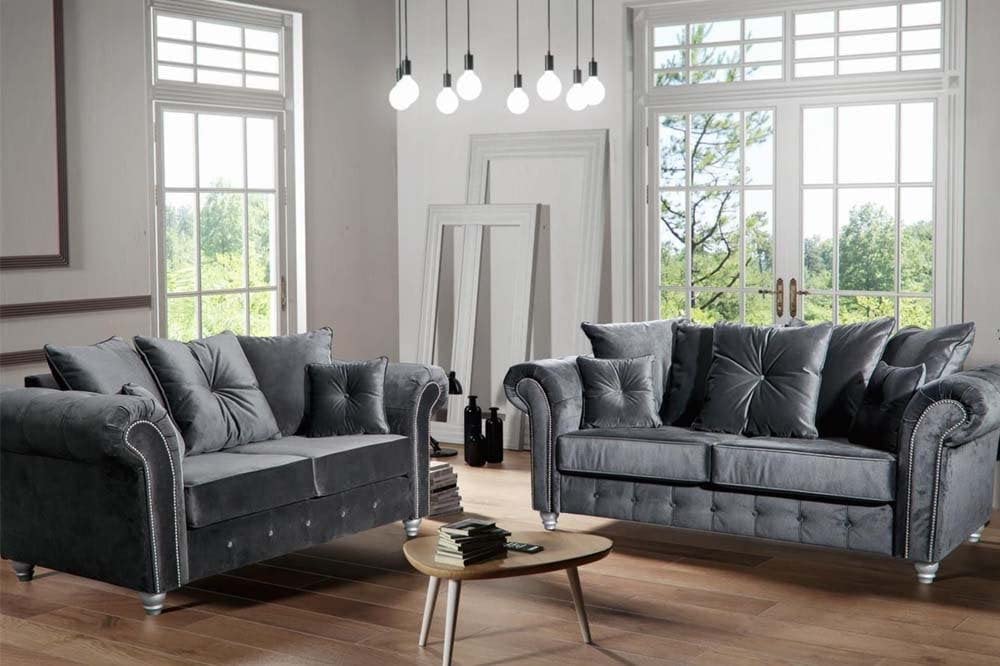 Hugo Sofa | 3 Seater 2 Seater Corner Sofa | Plush Velvet Grey | Living Room | Warranty Included… (3+2 Seater)