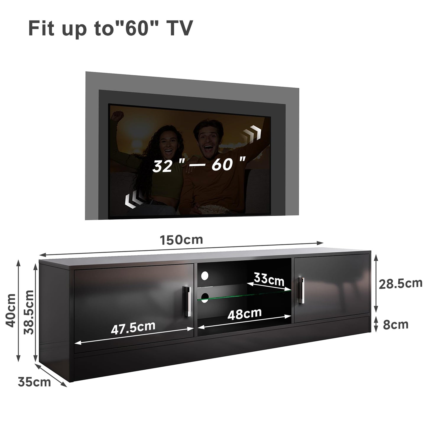 ELEGANT 1200mm LED TV Cabinet Modern White Gloss TV Stand with Ambient Lights for Living Room and Bedroom with Storage Furniture for 32 40 43 50 inch 4k TV