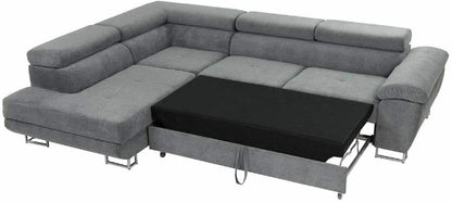 Ashbourne Sofa Bed with Storage | Corner Sofa | Double Sofa Bed | Grey or Grey & Black Fabric | Warranty Included (Left Hand Facing, Grey)