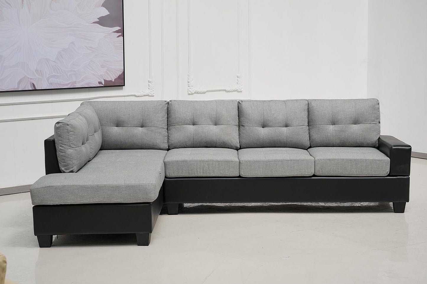 Western Grey Fabric Corner Sofa suite With Drop Down Cup Holder And Ottoman for livingrooms -Cheap sofas & couches-3020 (Grey Fabric, Right Hand Side)