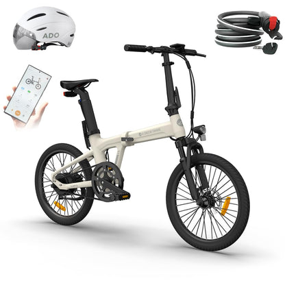 ADO Air 20S Folding E-Bike, 20" Electric Bike, Ultra Light Weight 18.5 KG Electric Bicycle, Carbon Belt/Adjustable Shock Absorption/LCD Display/ Disc Brakes/APP Intelligent(Shock Absorption Version)