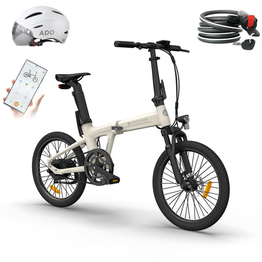 ADO Air 20S Folding E-Bike, 20" Electric Bike, Ultra Light Weight 18.5 KG Electric Bicycle, Carbon Belt/Adjustable Shock Absorption/LCD Display/ Disc Brakes/APP Intelligent(Shock Absorption Version)