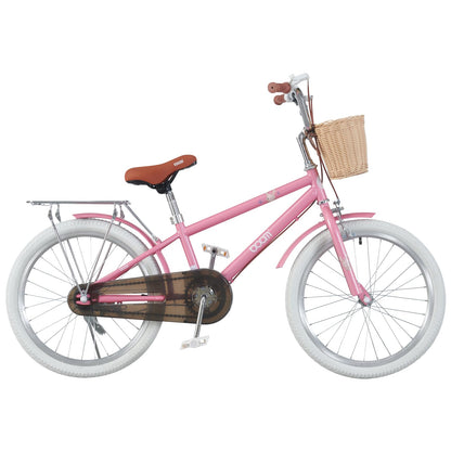 BSTSEL Kids Bike 16" 18" 20" 22" Pink Girls Children Bicycle with Basket, Silent Stabilizers Training Wheels and Double Brakes Ages 5-14 Years Old Children Bike 16-22 inch Bike Gift
