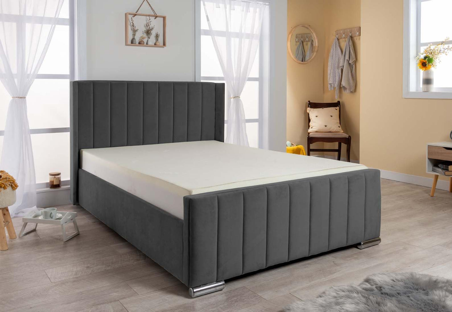 Wing Panel Ottoman Storage Bed (Gas Lift), Sleep Factorys Madison Steel Plush Velvet Upholstered Bed Frame - 6ft Super King (180 x 200 cm)