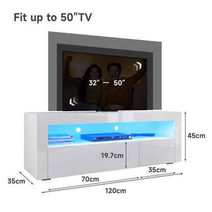 ELEGANT 1200mm LED TV Cabinet Modern White Gloss TV Stand with Ambient Lights for Living Room and Bedroom with Storage Furniture for 32 40 43 50 inch 4k TV