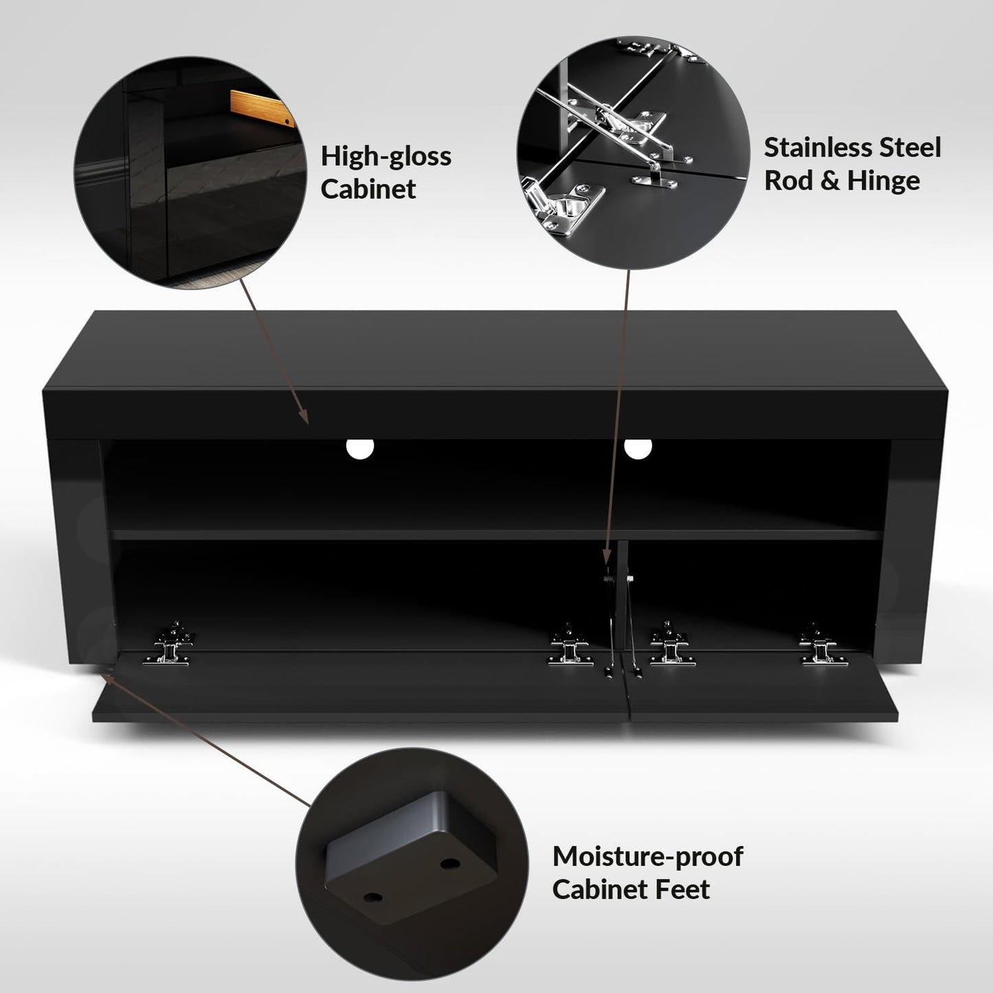 ELEGANT 1200mm LED TV Cabinet Modern White Gloss TV Stand with Ambient Lights for Living Room and Bedroom with Storage Furniture for 32 40 43 50 inch 4k TV