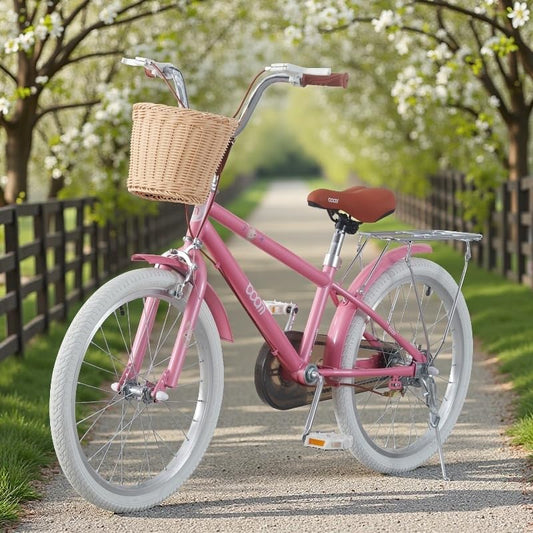 BSTSEL Kids Bike 16" 18" 20" 22" Pink Girls Children Bicycle with Basket, Silent Stabilizers Training Wheels and Double Brakes Ages 5-14 Years Old Children Bike 16-22 inch Bike Gift