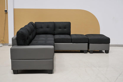 Western Grey Fabric Corner Sofa suite With Drop Down Cup Holder And Ottoman for livingrooms -Cheap sofas & couches-3020 (Grey Fabric, Right Hand Side)