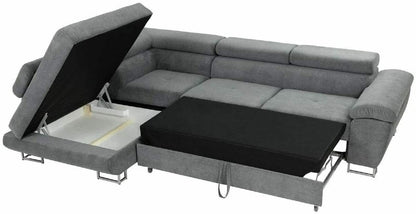 Ashbourne Sofa Bed with Storage | Corner Sofa | Double Sofa Bed | Grey or Grey & Black Fabric | Warranty Included (Left Hand Facing, Grey)