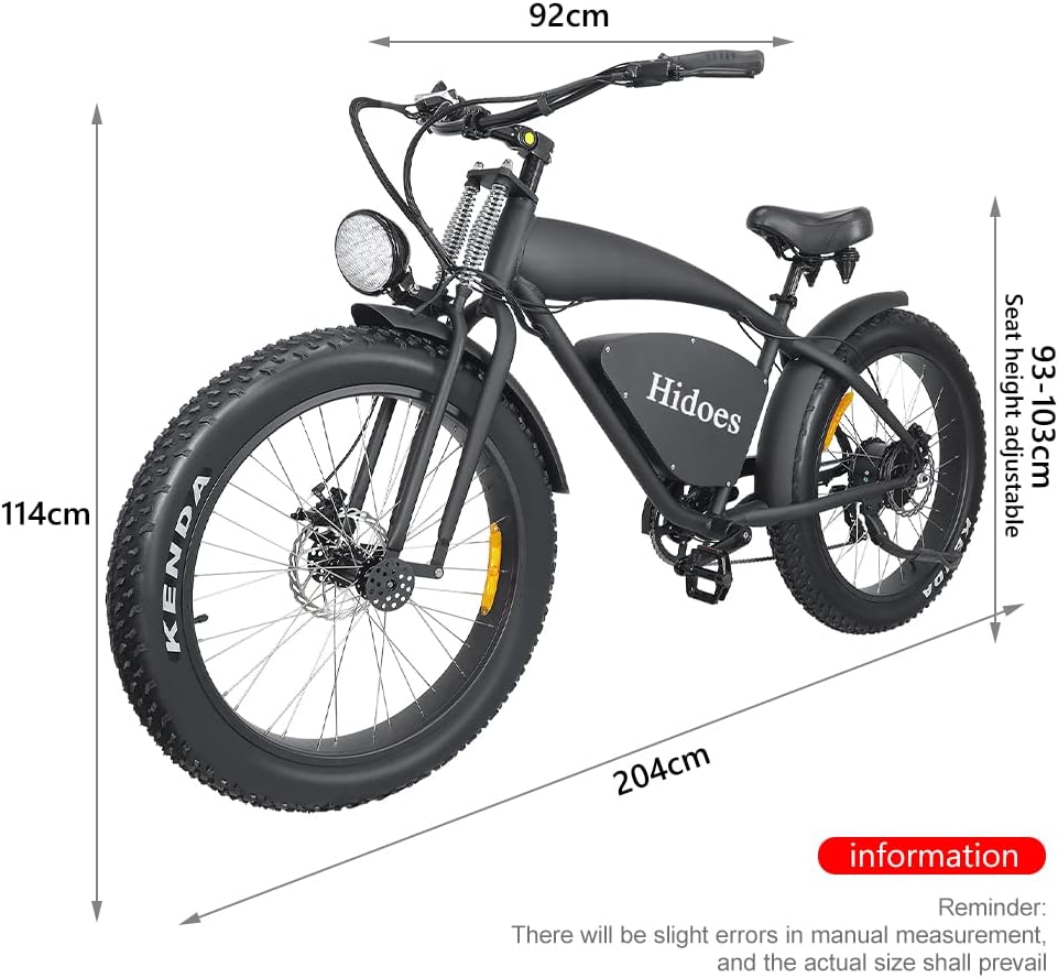Ealirie Electric Bike 26" Fat Tire Range 40-80KM, 18.2Ah Winter Snow Beach Hill Mountain Electric Bicycle, Dual Disc Brakes & 5 Suspension for Adults Teens B3 Ebike 25km/h, 250W
