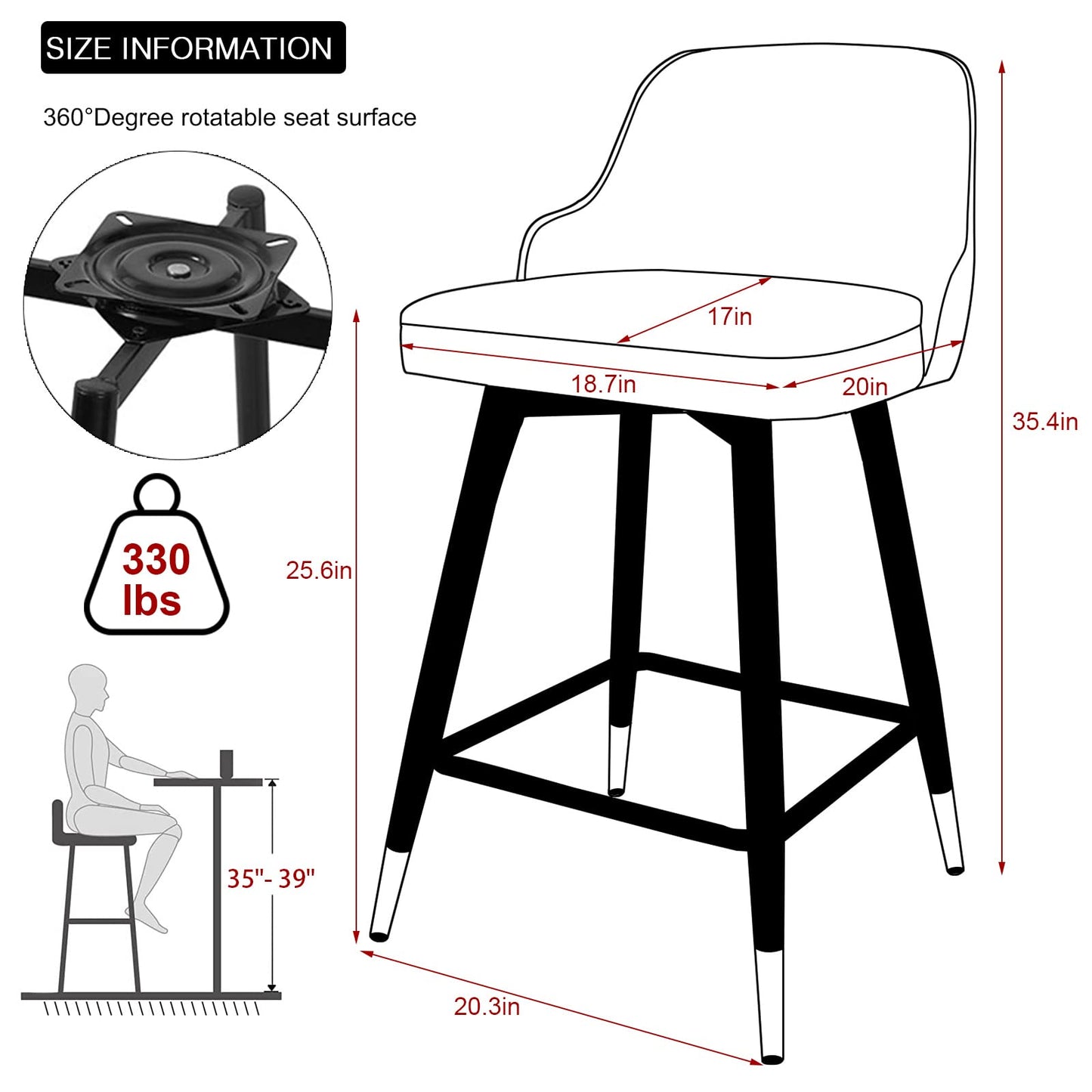 Bekrvio Upgraded Velvet Bar Stools Set of 2 – 360° Swivel Bar Chairs with Back & Footrest, Modern Kitchen Island Breakfast Stools, Support 150kg – New Version, Black