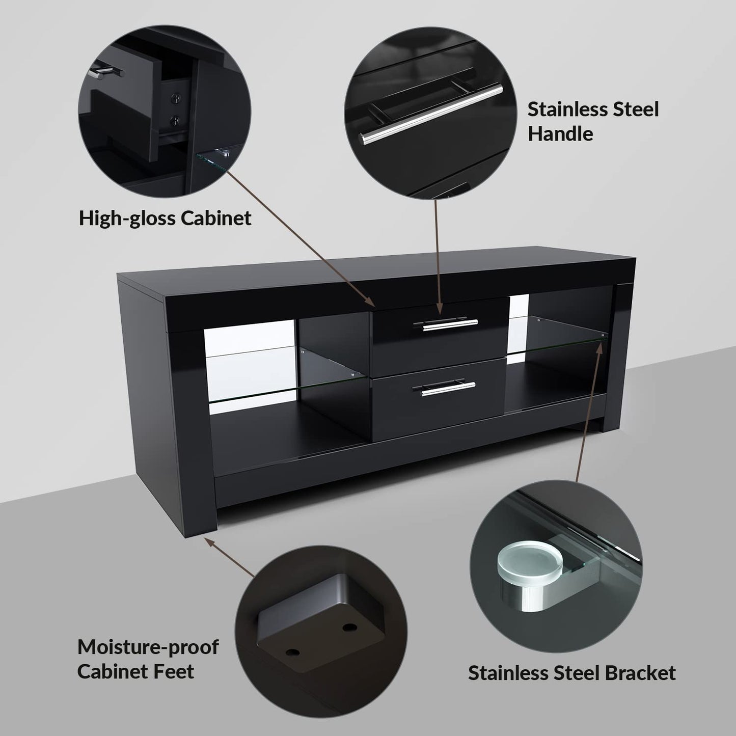 ELEGANT 1200mm LED TV Cabinet Modern White Gloss TV Stand with Ambient Lights for Living Room and Bedroom with Storage Furniture for 32 40 43 50 inch 4k TV