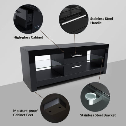 ELEGANT 1200mm LED TV Cabinet Modern White Gloss TV Stand with Ambient Lights for Living Room and Bedroom with Storage Furniture for 32 40 43 50 inch 4k TV