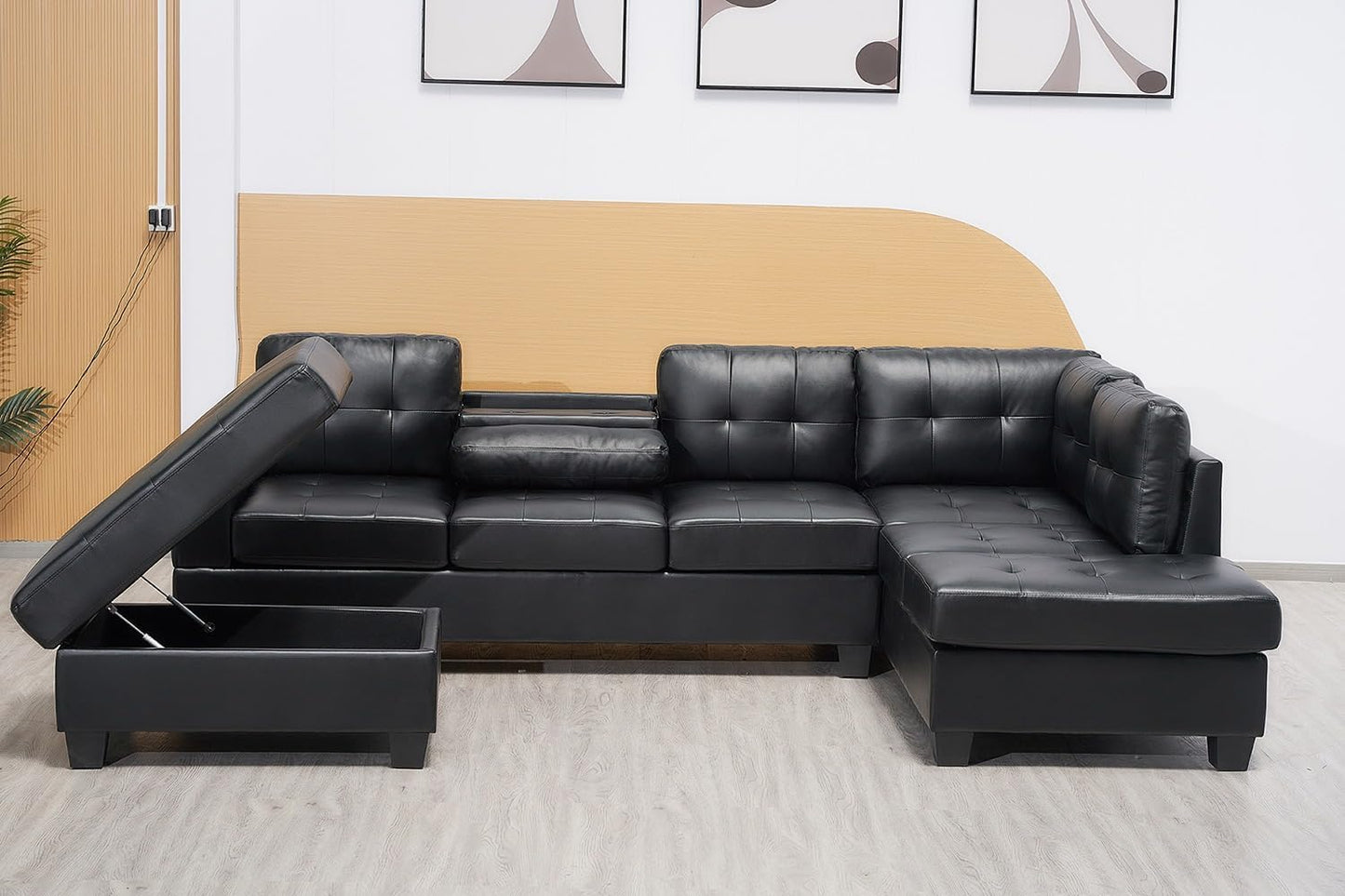 Western Grey Fabric Corner Sofa suite With Drop Down Cup Holder And Ottoman for livingrooms -Cheap sofas & couches-3020 (Grey Fabric, Right Hand Side)