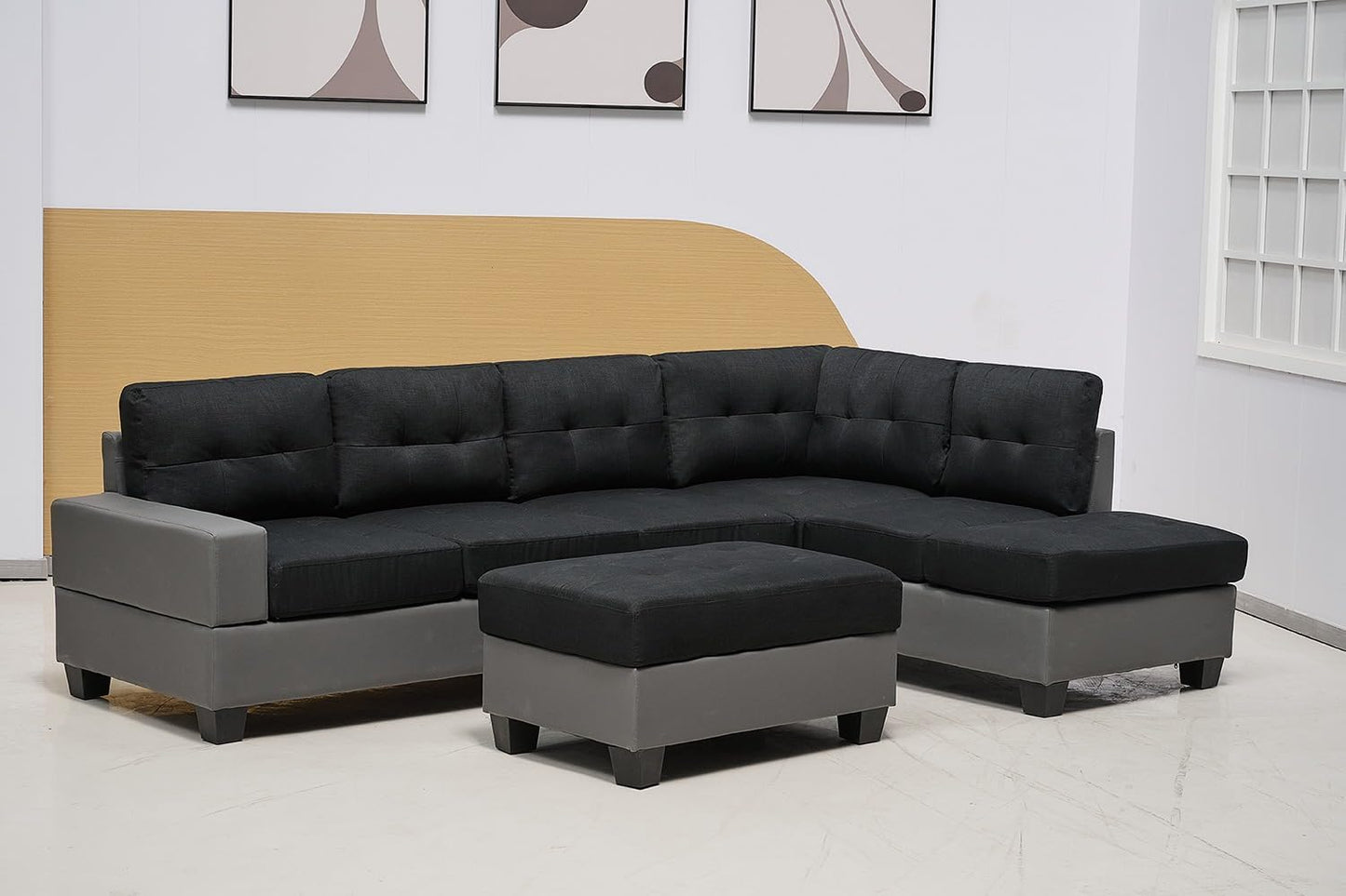 Western Grey Fabric Corner Sofa suite With Drop Down Cup Holder And Ottoman for livingrooms -Cheap sofas & couches-3020 (Grey Fabric, Right Hand Side)