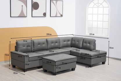 Western Grey Fabric Corner Sofa suite With Drop Down Cup Holder And Ottoman for livingrooms -Cheap sofas & couches-3020 (Grey Fabric, Right Hand Side)
