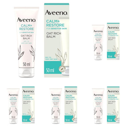 Aveeno Face Calm+Restore Rich Oat Moisturising Balm (1x 50ml), 24-Hour Hydration Face Moisturiser with Triple Oat Complex, Face Care Soothes and Hydrates Irritated, Very Dry, and Sensitive Skin