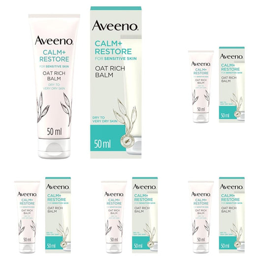 Aveeno Face Calm+Restore Rich Oat Moisturising Balm (1x 50ml), 24-Hour Hydration Face Moisturiser with Triple Oat Complex, Face Care Soothes and Hydrates Irritated, Very Dry, and Sensitive Skin