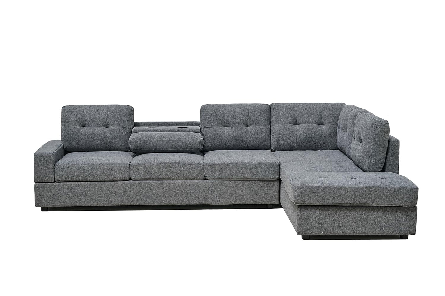 Western Grey Fabric Corner Sofa suite With Drop Down Cup Holder And Ottoman for livingrooms -Cheap sofas & couches-3020 (Grey Fabric, Right Hand Side)