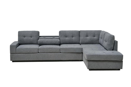 Western Grey Fabric Corner Sofa suite With Drop Down Cup Holder And Ottoman for livingrooms -Cheap sofas & couches-3020 (Grey Fabric, Right Hand Side)