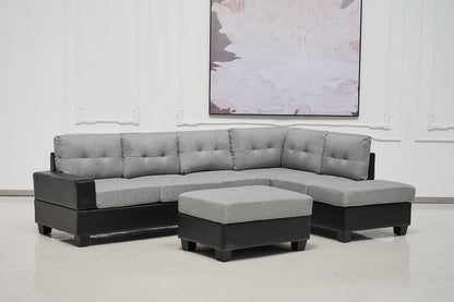 Western Grey Fabric Corner Sofa suite With Drop Down Cup Holder And Ottoman for livingrooms -Cheap sofas & couches-3020 (Grey Fabric, Right Hand Side)
