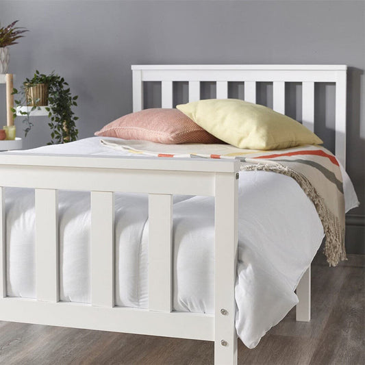White 4ft Small Double Wooden Bed Frames Pine Solid Strong Wood Furniture (Small Double 4ft Bed Frame only)
