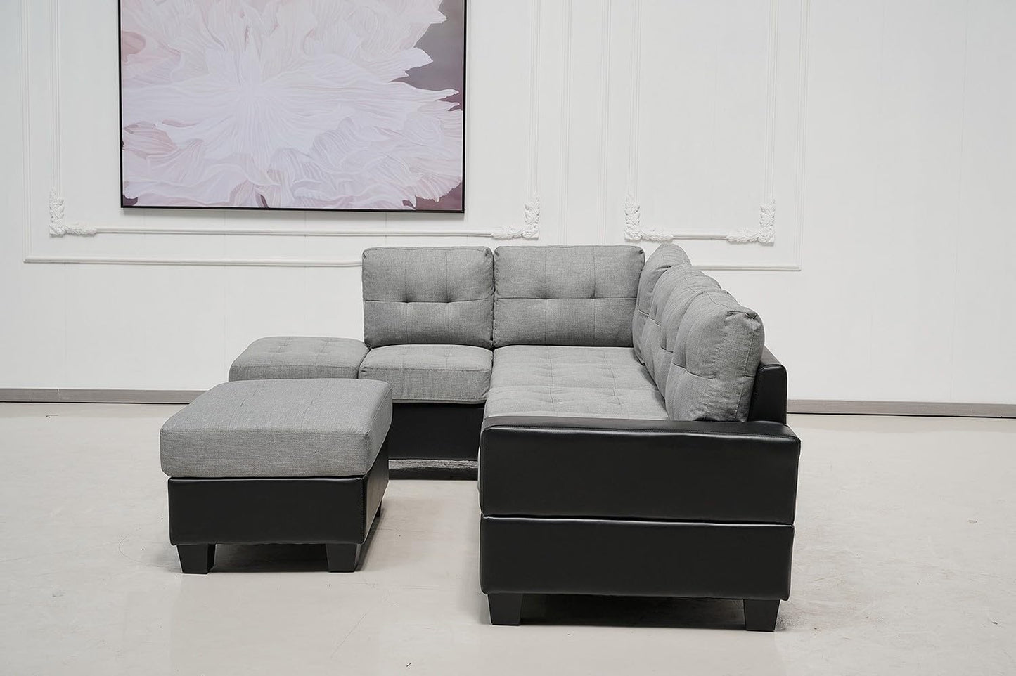 Western Grey Fabric Corner Sofa suite With Drop Down Cup Holder And Ottoman for livingrooms -Cheap sofas & couches-3020 (Grey Fabric, Right Hand Side)
