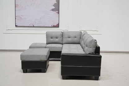 Western Grey Fabric Corner Sofa suite With Drop Down Cup Holder And Ottoman for livingrooms -Cheap sofas & couches-3020 (Grey Fabric, Right Hand Side)