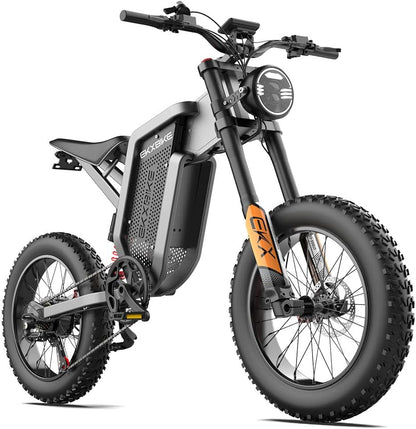 Vikzche Q EKX X21 Electric Mountain Bike, 48V 35Ah Battery, 20×4.0'' MTB Tires, Hydraulic Disc Brake, Range 100km-120km, Full Suspension, LCD Display, Dirt Bike, Electric Motorcycle