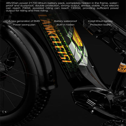 LANKELEISI MG800Max dual motor electric bicycle, 26 * 4 tires, 7 speeds, dual suspension, 20AH battery.