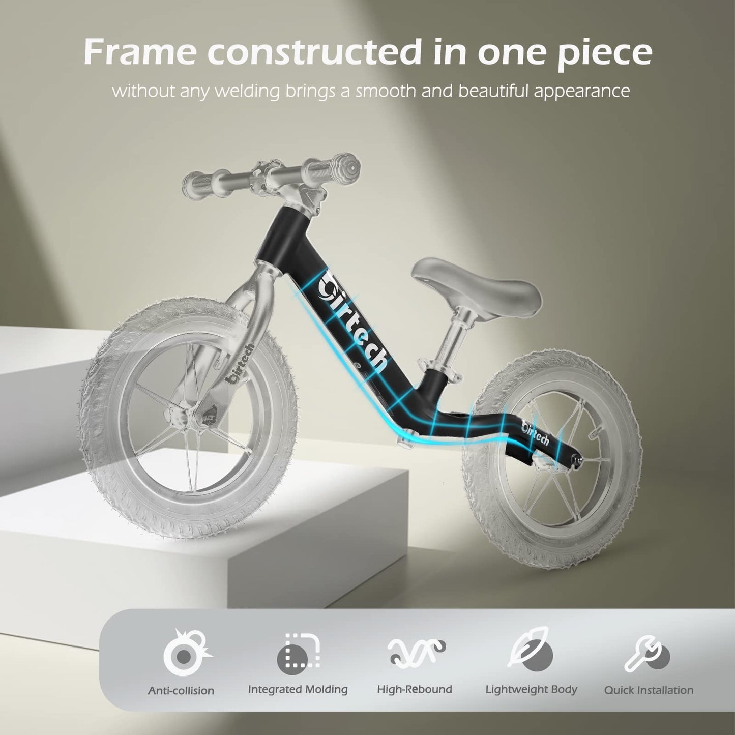 Hello-5ive 12" Balance Bike for 2, 3, 4, 5 Year Old Boys and Girls, Lightweight Nylon Frame Toddler Training Bike No Pedal Bikes for Kids with Adjustable Seat and Air Tires