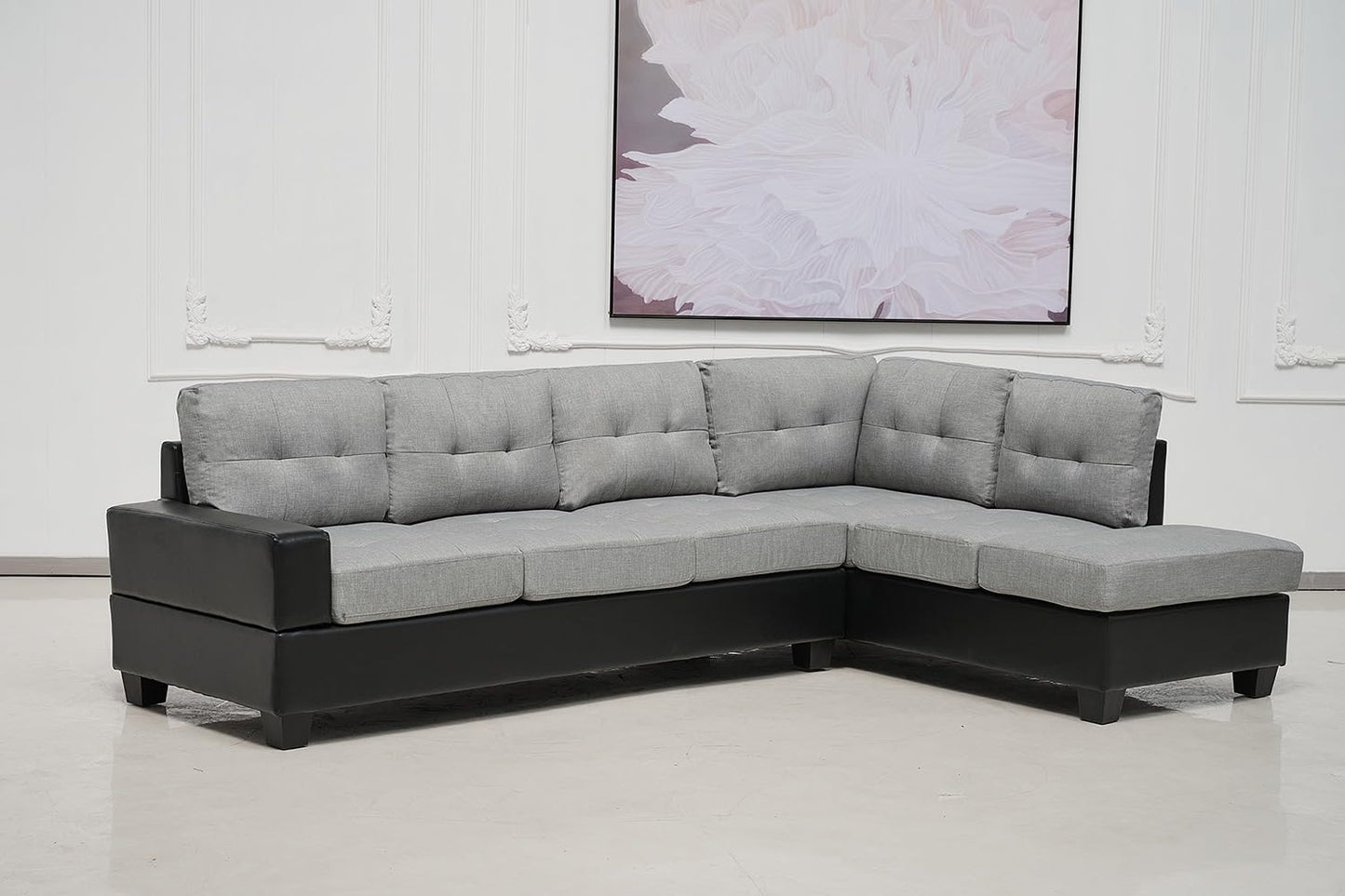 Western Grey Fabric Corner Sofa suite With Drop Down Cup Holder And Ottoman for livingrooms -Cheap sofas & couches-3020 (Grey Fabric, Right Hand Side)