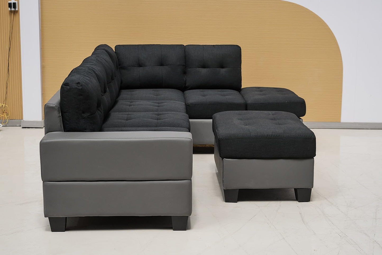 Western Grey Fabric Corner Sofa suite With Drop Down Cup Holder And Ottoman for livingrooms -Cheap sofas & couches-3020 (Grey Fabric, Right Hand Side)