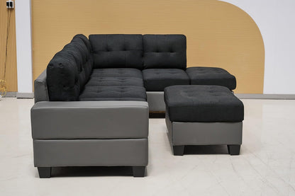 Western Grey Fabric Corner Sofa suite With Drop Down Cup Holder And Ottoman for livingrooms -Cheap sofas & couches-3020 (Grey Fabric, Right Hand Side)