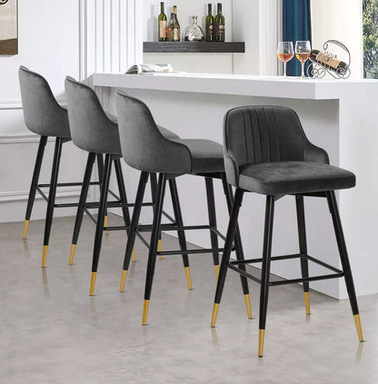Bekrvio Upgraded Velvet Bar Stools Set of 2 – 360° Swivel Bar Chairs with Back & Footrest, Modern Kitchen Island Breakfast Stools, Support 150kg – New Version, Black