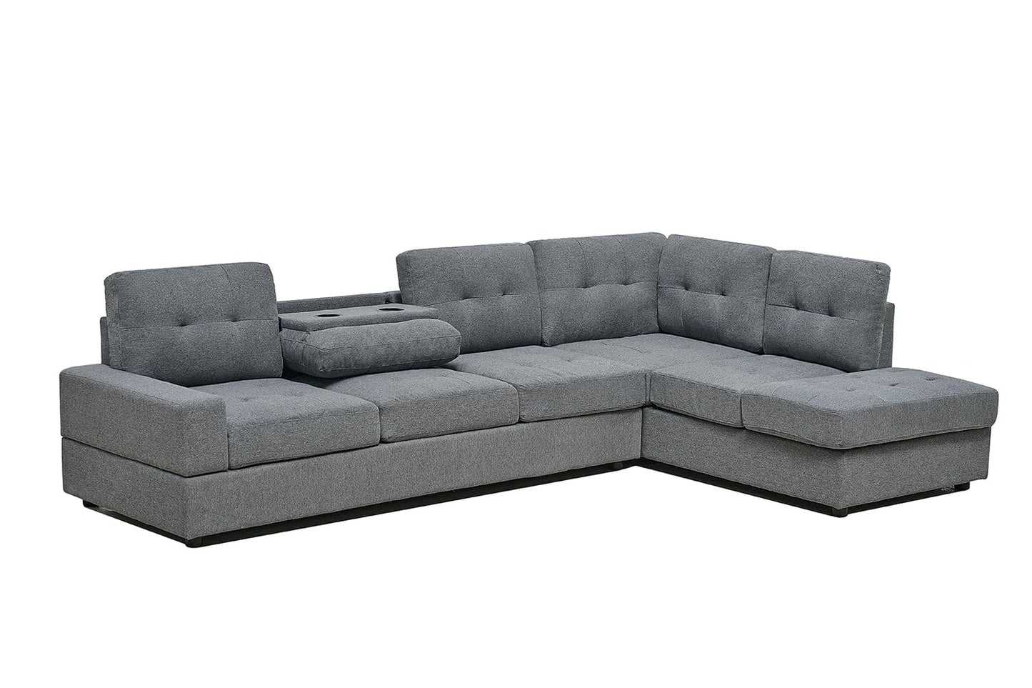 Western Grey Fabric Corner Sofa suite With Drop Down Cup Holder And Ottoman for livingrooms -Cheap sofas & couches-3020 (Grey Fabric, Right Hand Side)