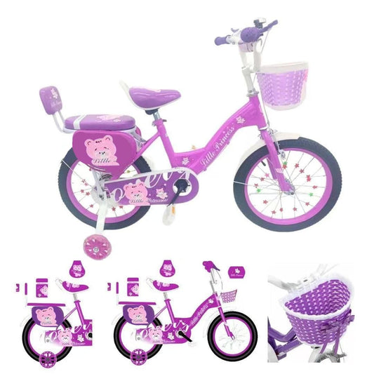 Girls Bike Purple, 12/14/16/18/20 Inch, Kids Bike, Purple Children's Bicycle, Kids Bicycle, Child Road Bike, Adjustable Bike 2-12 Years Old, Training Wheel, Stabilisers, Basket, Tool Kit