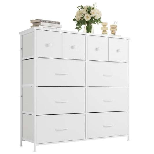 Nicehill Dresser for Bedroom with 10 Drawers, Storage Drawer Organizer, Tall Chest of Drawers for Closet, Clothes, Kids, Baby, Living Room, Wood Board, Fabric Drawers(Black Wood Grain)