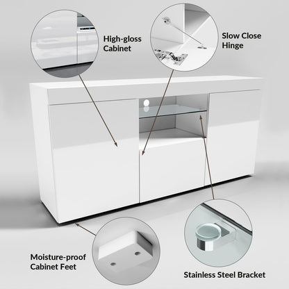 ELEGANT 1200mm LED TV Cabinet Modern White Gloss TV Stand with Ambient Lights for Living Room and Bedroom with Storage Furniture for 32 40 43 50 inch 4k TV